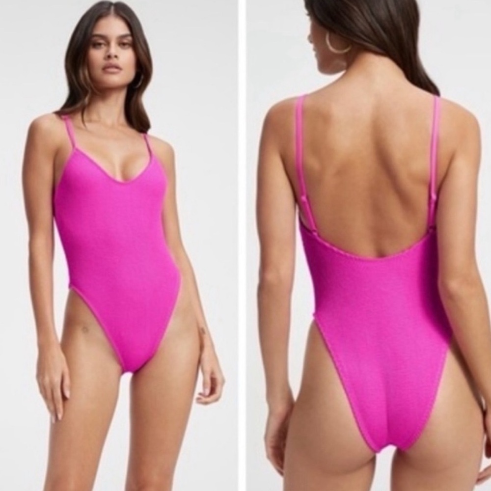 Good American Always Fits Sculpt One Piece Swimsuit in Fuchsia Pink Sz S/M